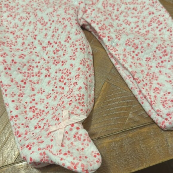 Laura Ashley Baby Girl Quilted Floral Print Ruffle Neck Bow Onesie Jumpsuit - Picture 4 of 6